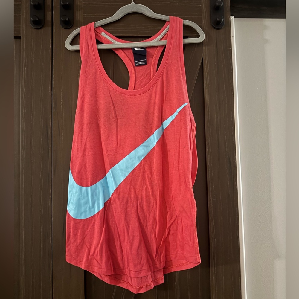Nike Coral Workout Tank Top with Light Blue Swoosh